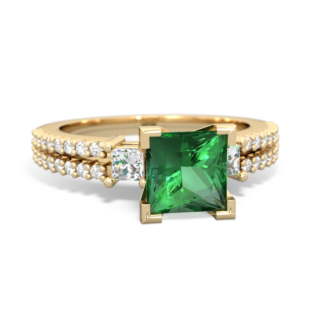 Lab Emerald Classic 6Mm Princess Engagement 14K Yellow Gold ring R26436SQ