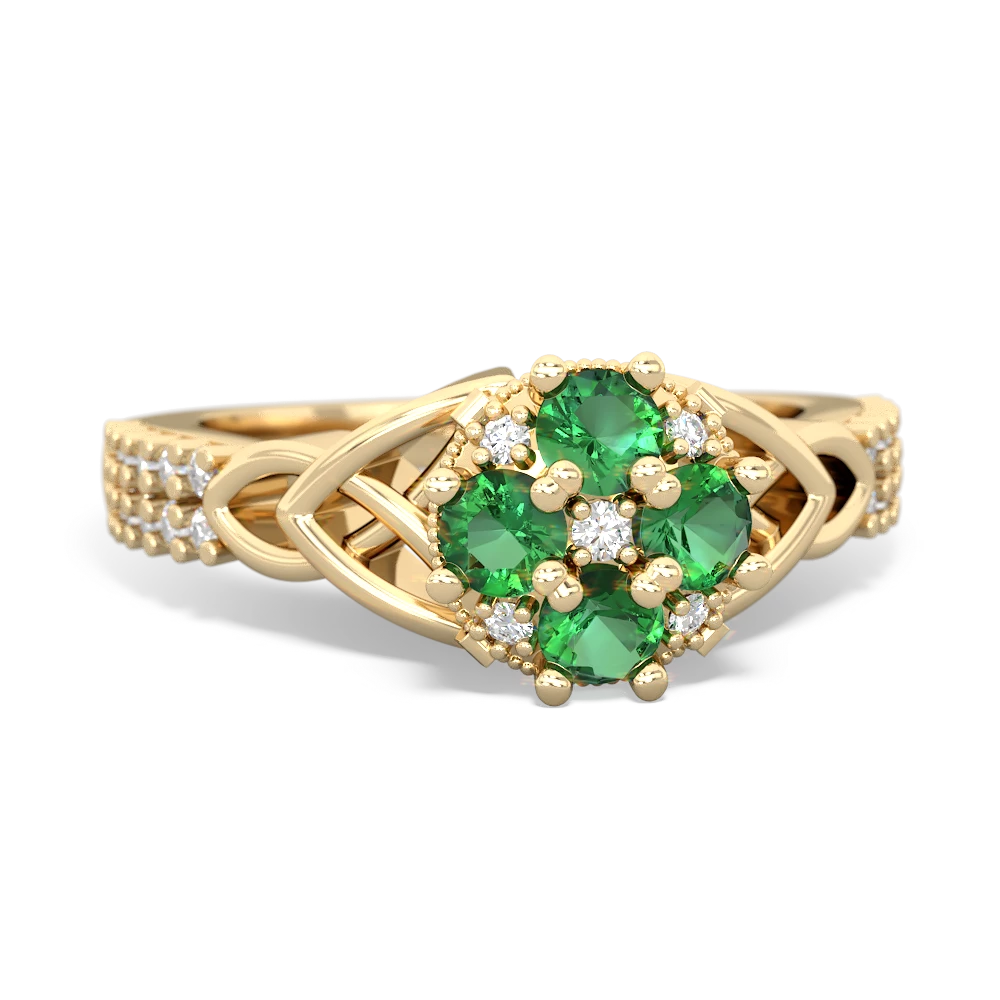 Lab Emerald Celtic Knot Cluster Engagement 14K Yellow Gold ring R26443RD