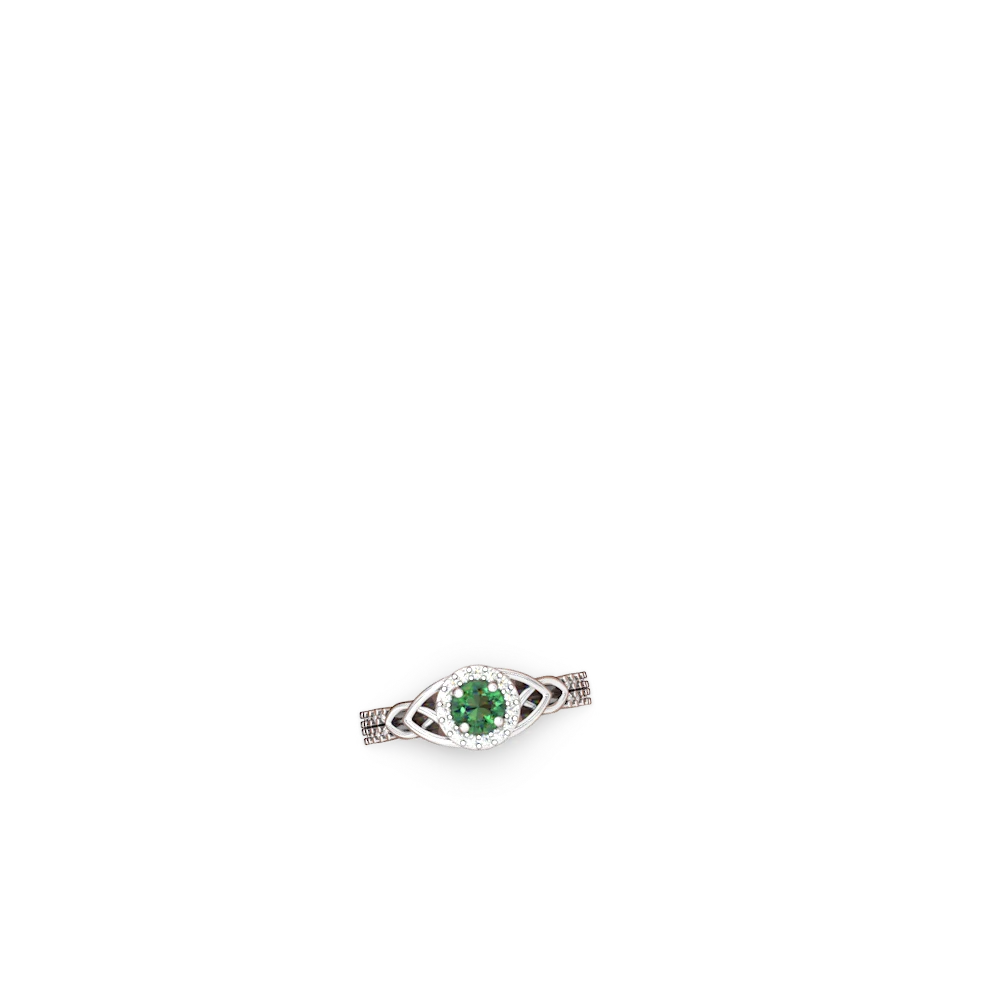 Lab Emerald Celtic Knot Halo 14K White Gold ring R26445RH
