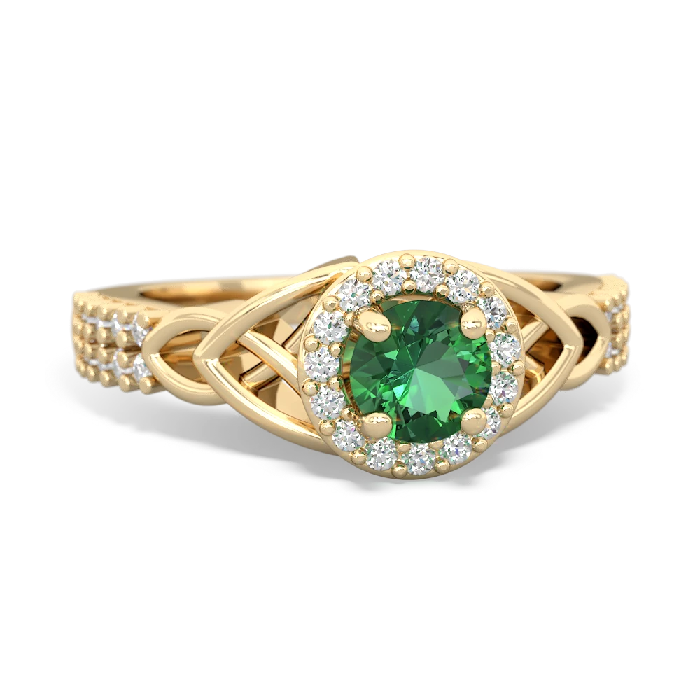 Lab Emerald Celtic Knot Halo 14K Yellow Gold ring R26445RH