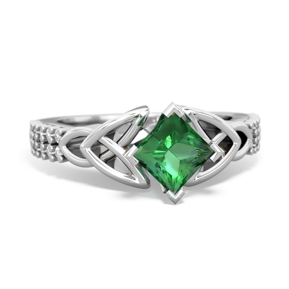 Lab Emerald Celtic Knot 5Mm Square Engagement 14K White Gold ring R26445SQ