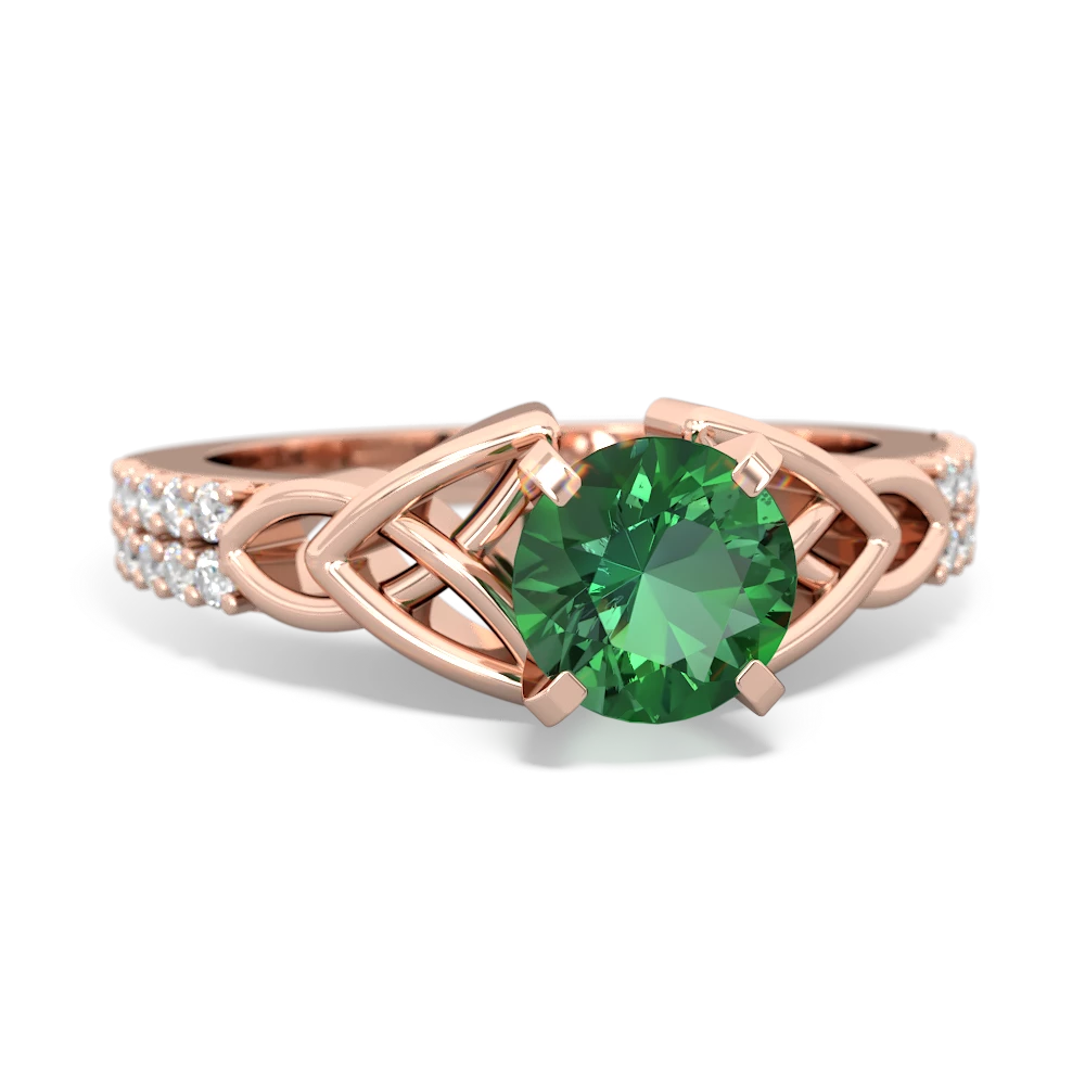Lab Emerald Celtic Knot 6Mm Round Engagement 14K Rose Gold ring R26446RD