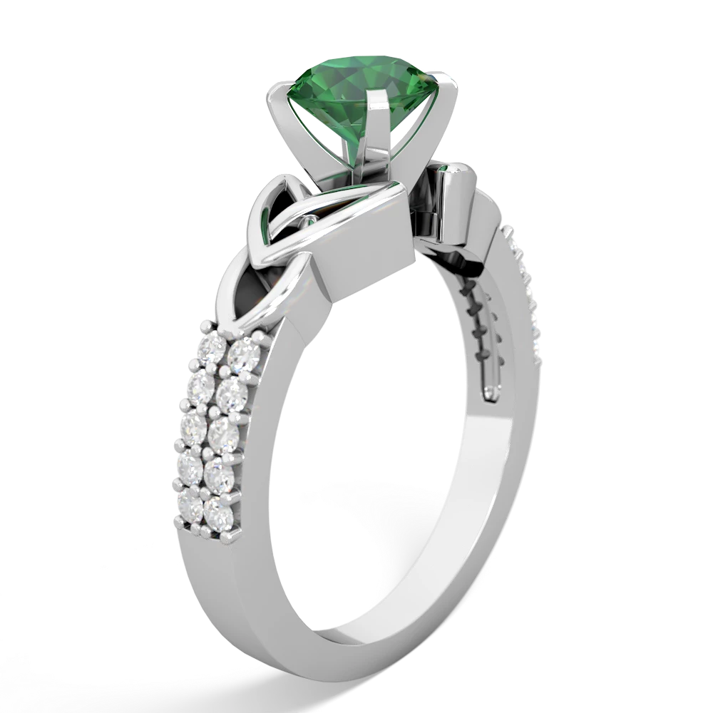 Lab Emerald Celtic Knot 6Mm Round Engagement 14K White Gold ring R26446RD