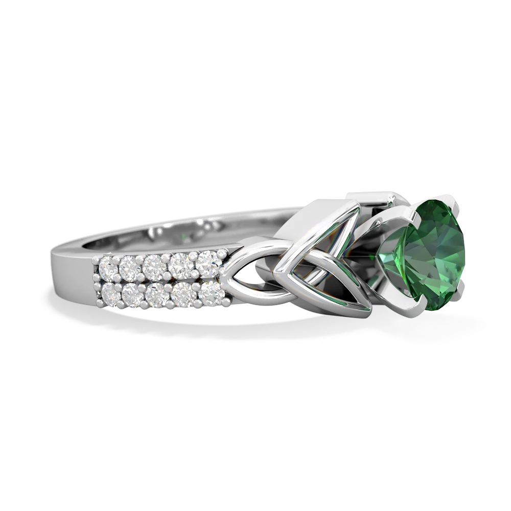 Lab Emerald Celtic Knot 6Mm Round Engagement 14K White Gold ring R26446RD