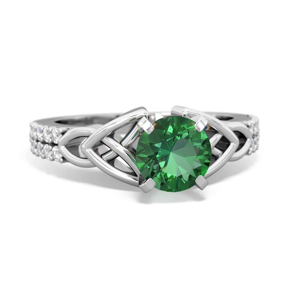 Lab Emerald Celtic Knot 6Mm Round Engagement 14K White Gold ring R26446RD