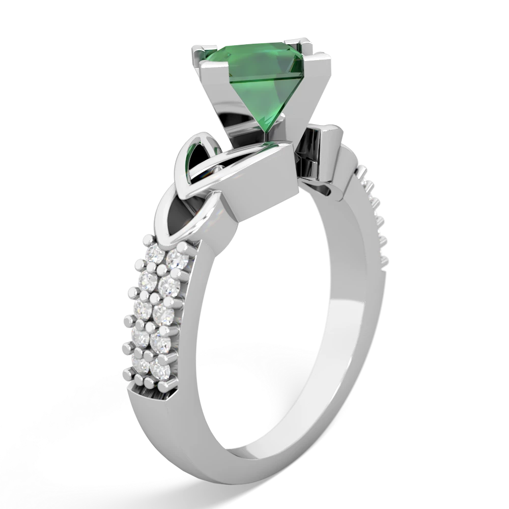 Lab Emerald Celtic Knot 6Mm Princess Engagement 14K White Gold ring R26446SQ