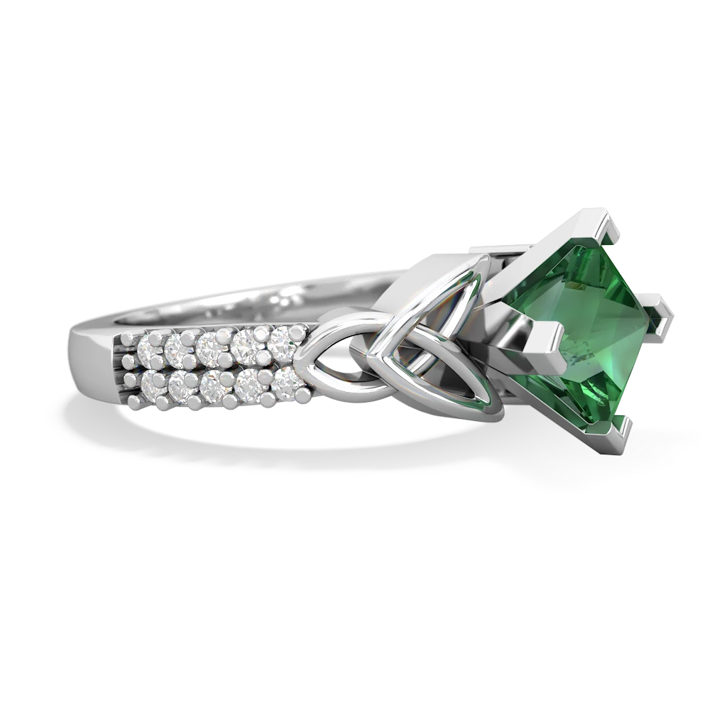 Lab Emerald Celtic Knot 6Mm Princess Engagement 14K White Gold ring R26446SQ