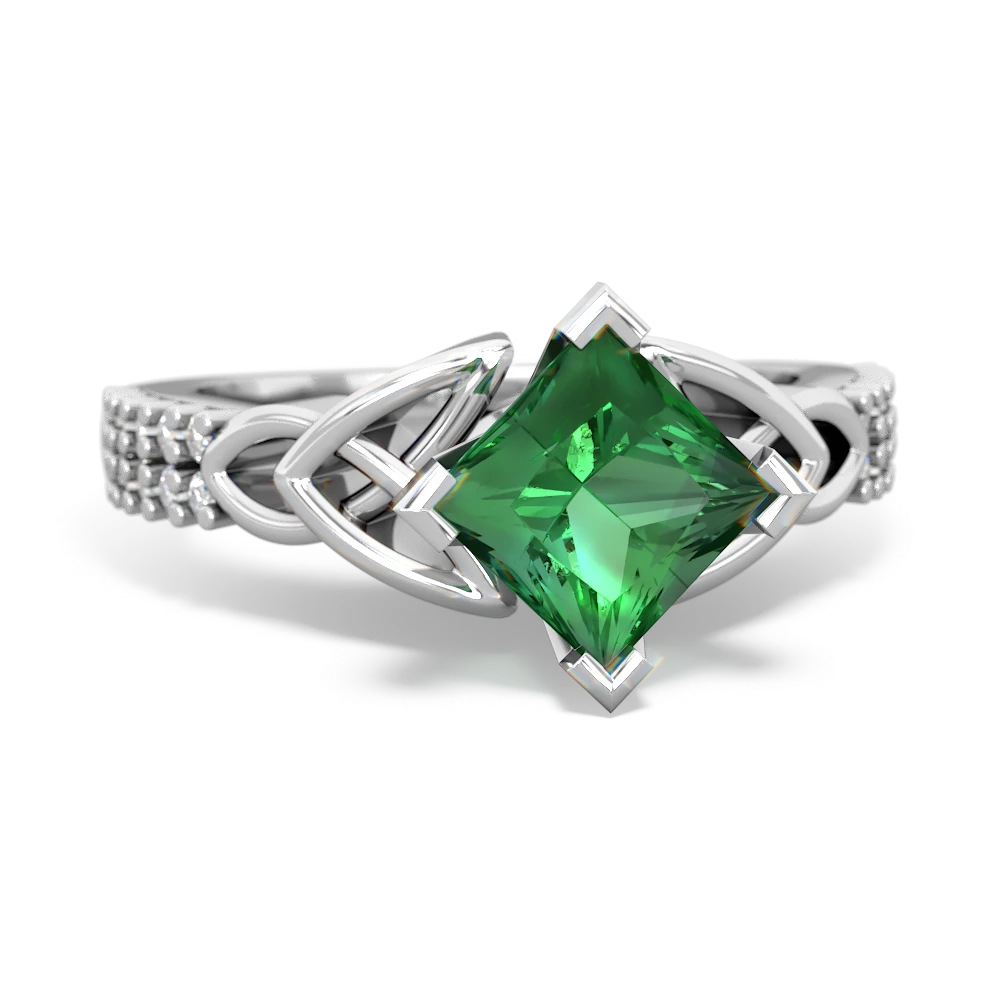 Lab Emerald Celtic Knot 6Mm Princess Engagement 14K White Gold ring R26446SQ