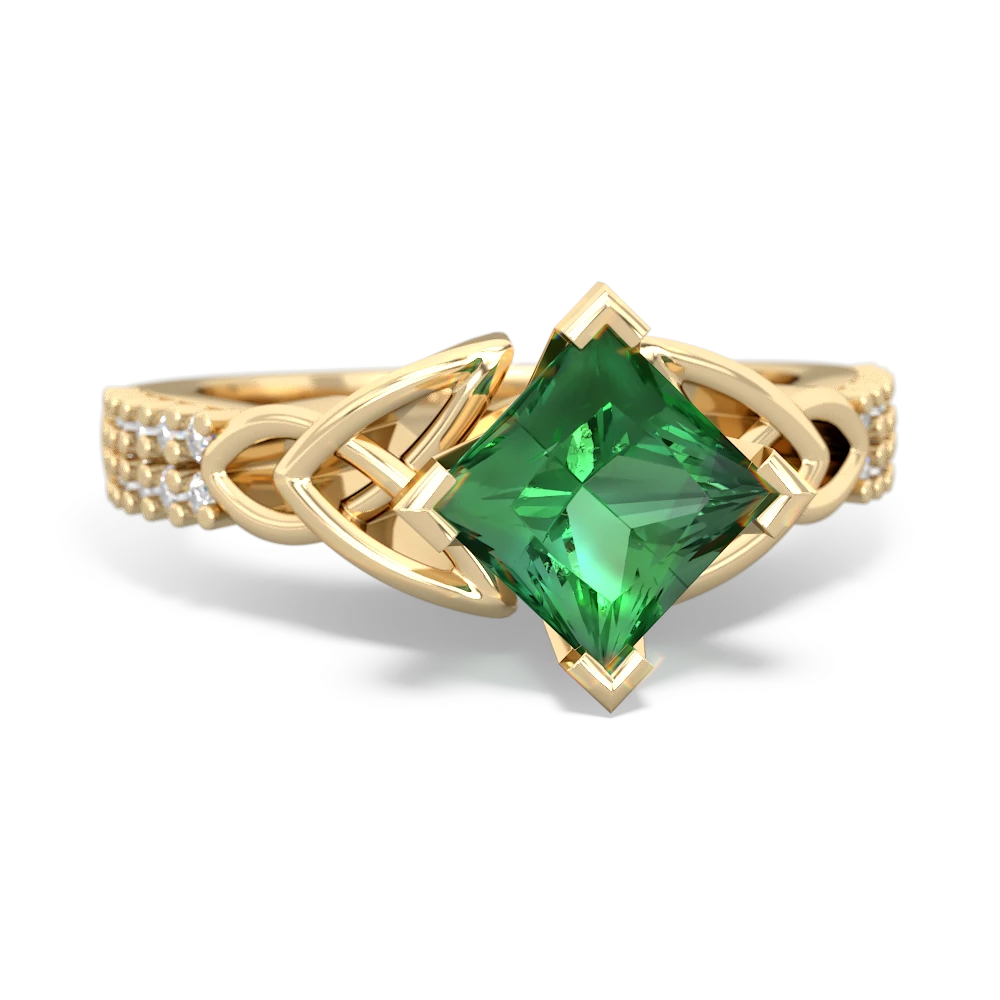 Lab Emerald Celtic Knot 6Mm Princess Engagement 14K Yellow Gold ring R26446SQ
