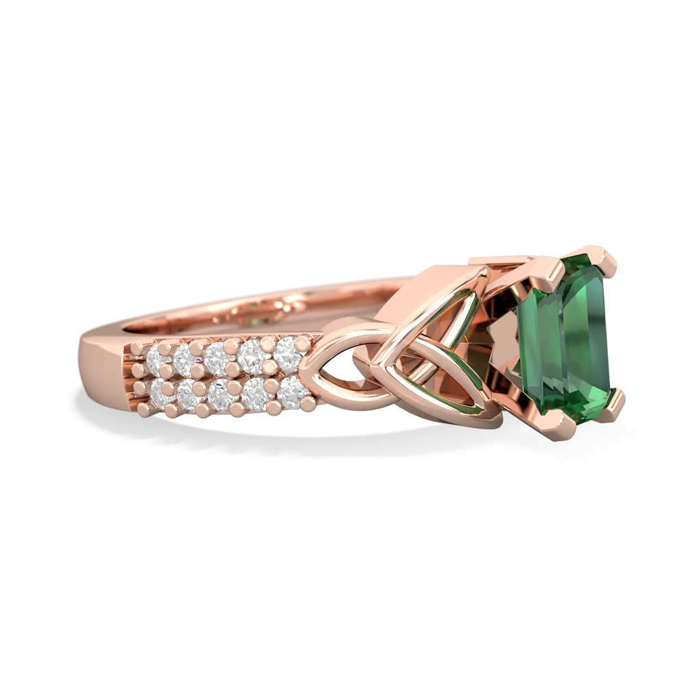 Lab Emerald Celtic Knot 7X5 Emerald-Cut Engagement 14K Rose Gold ring R26447EM