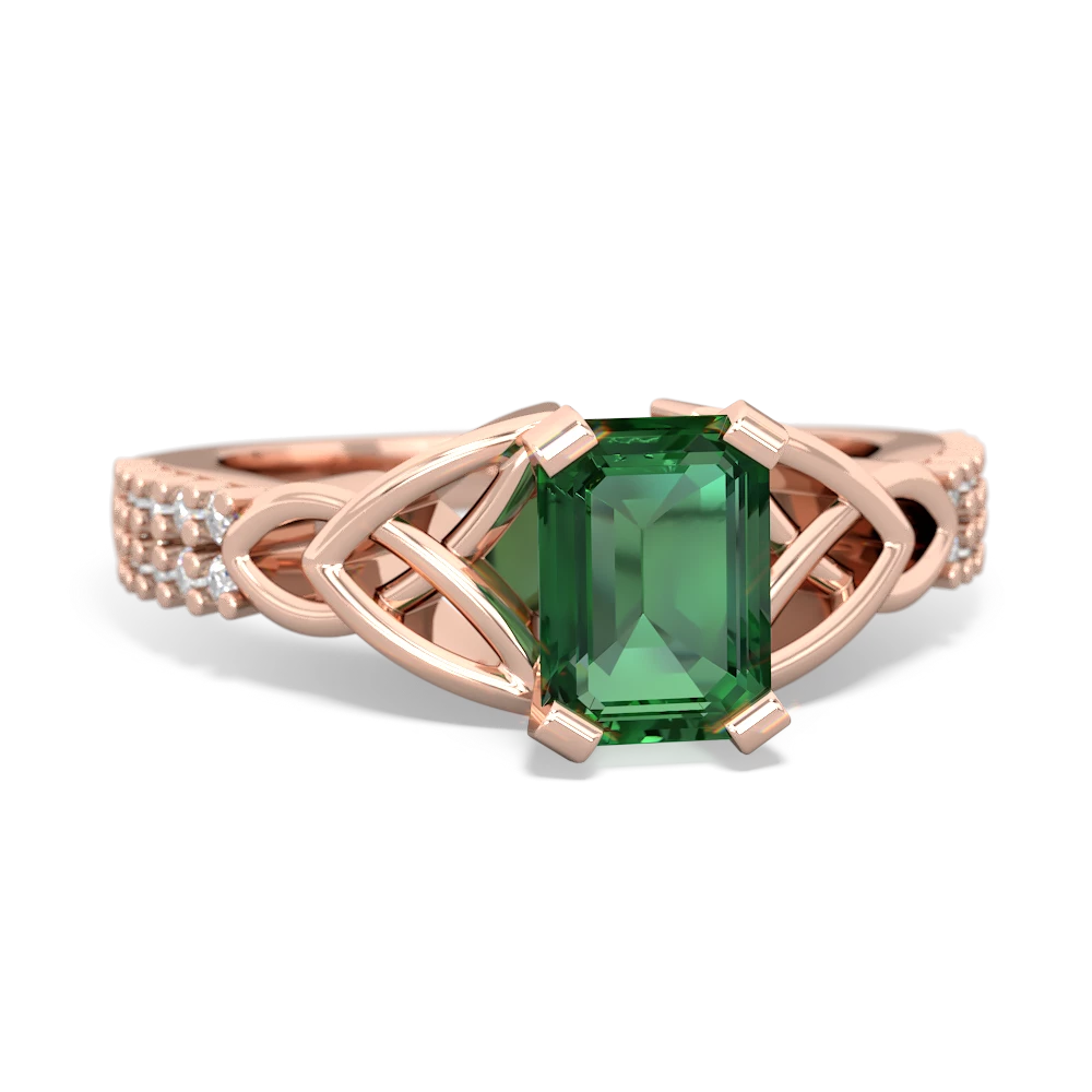 Lab Emerald Celtic Knot 7X5 Emerald-Cut Engagement 14K Rose Gold ring R26447EM