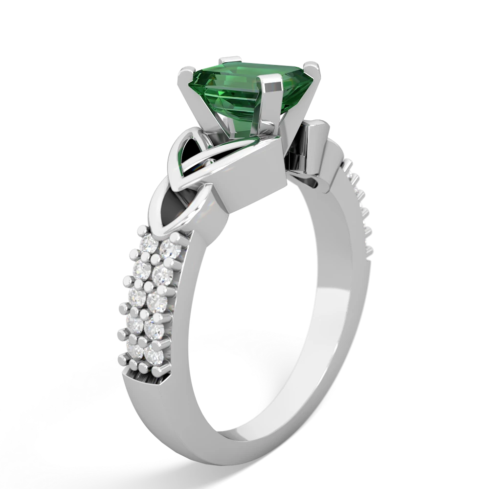 Lab Emerald Celtic Knot 7X5 Emerald-Cut Engagement 14K White Gold ring R26447EM