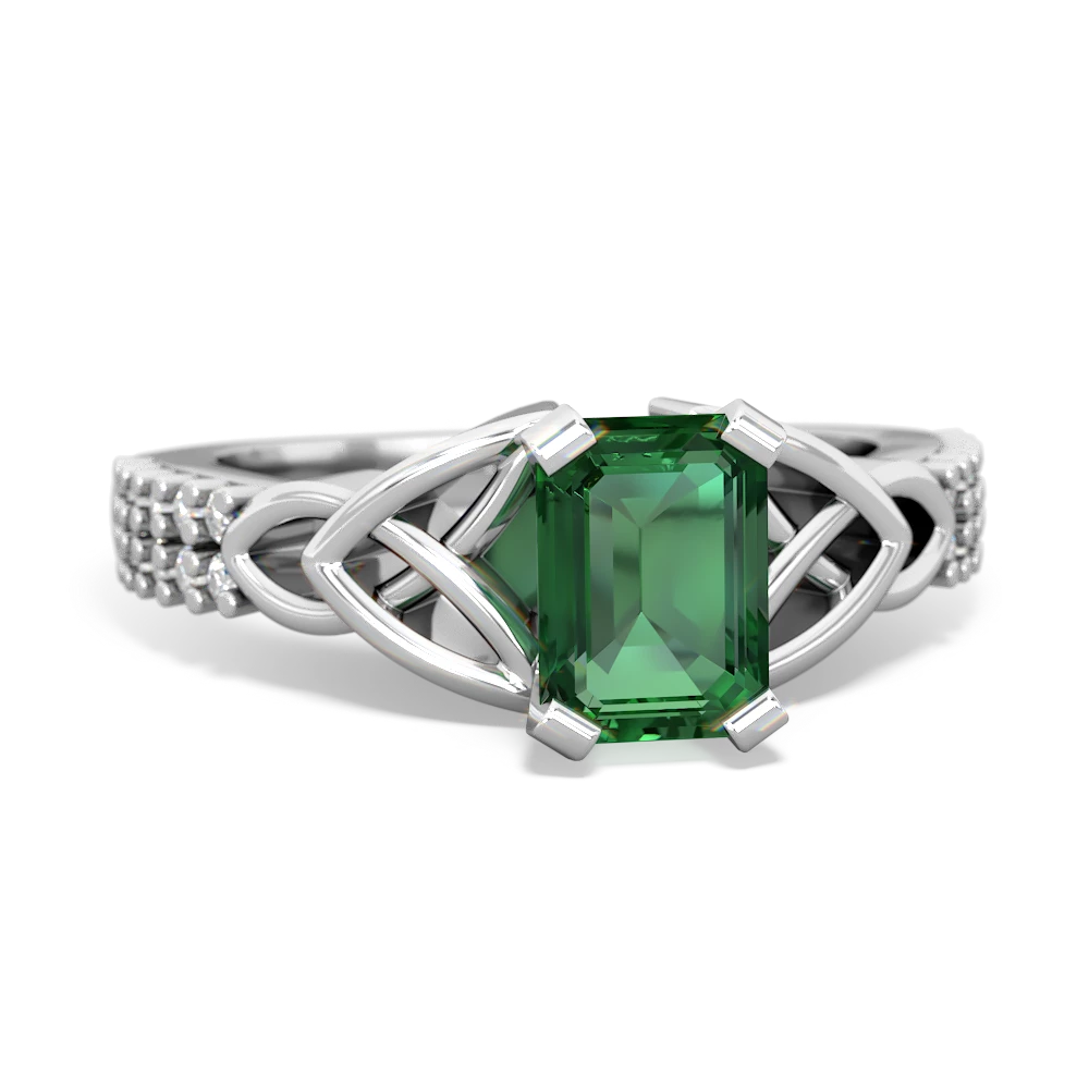 Lab Emerald Celtic Knot 7X5 Emerald-Cut Engagement 14K White Gold ring R26447EM