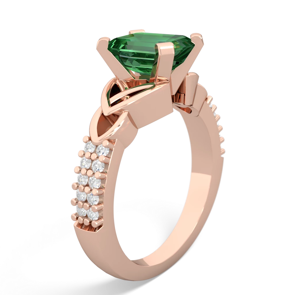 Lab Emerald Celtic Knot 8X6 Emerald-Cut Engagement 14K Rose Gold ring R26448EM