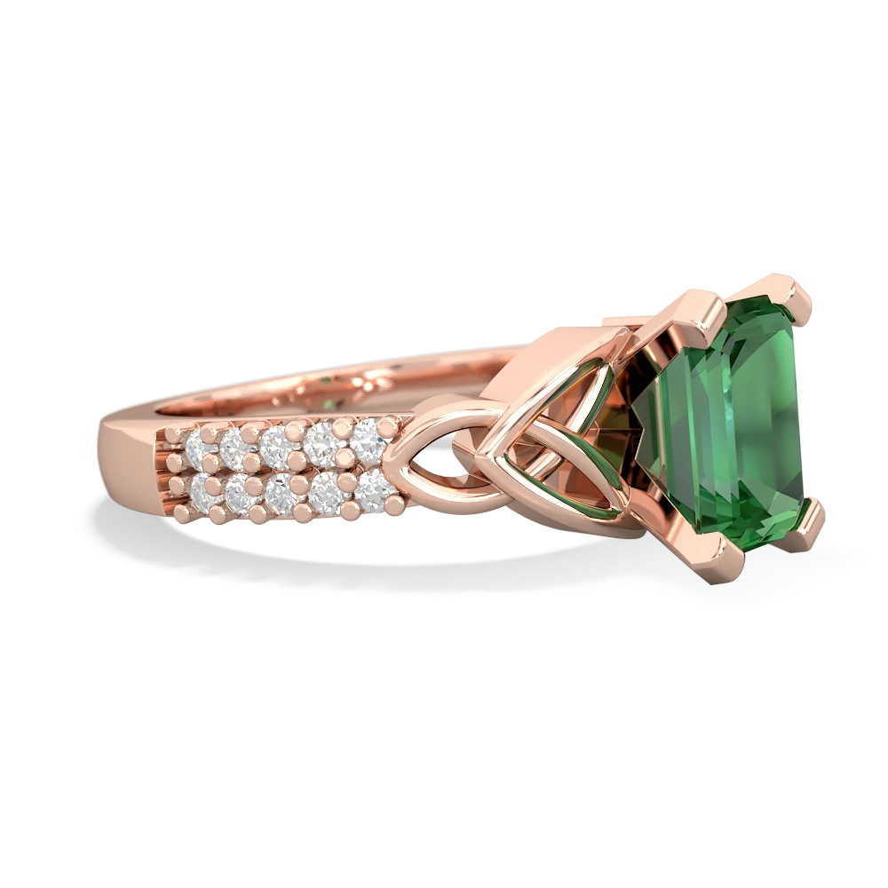 Lab Emerald Celtic Knot 8X6 Emerald-Cut Engagement 14K Rose Gold ring R26448EM