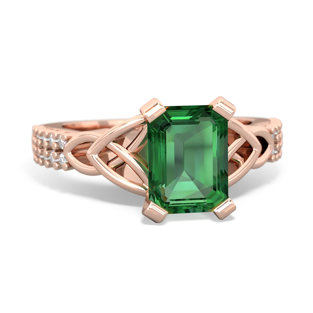 Lab Emerald Celtic Knot 8X6 Emerald-Cut Engagement 14K Rose Gold ring R26448EM