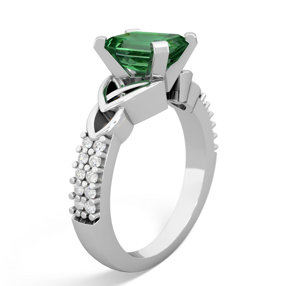 Lab Emerald Celtic Knot 8X6 Emerald-Cut Engagement 14K White Gold ring R26448EM