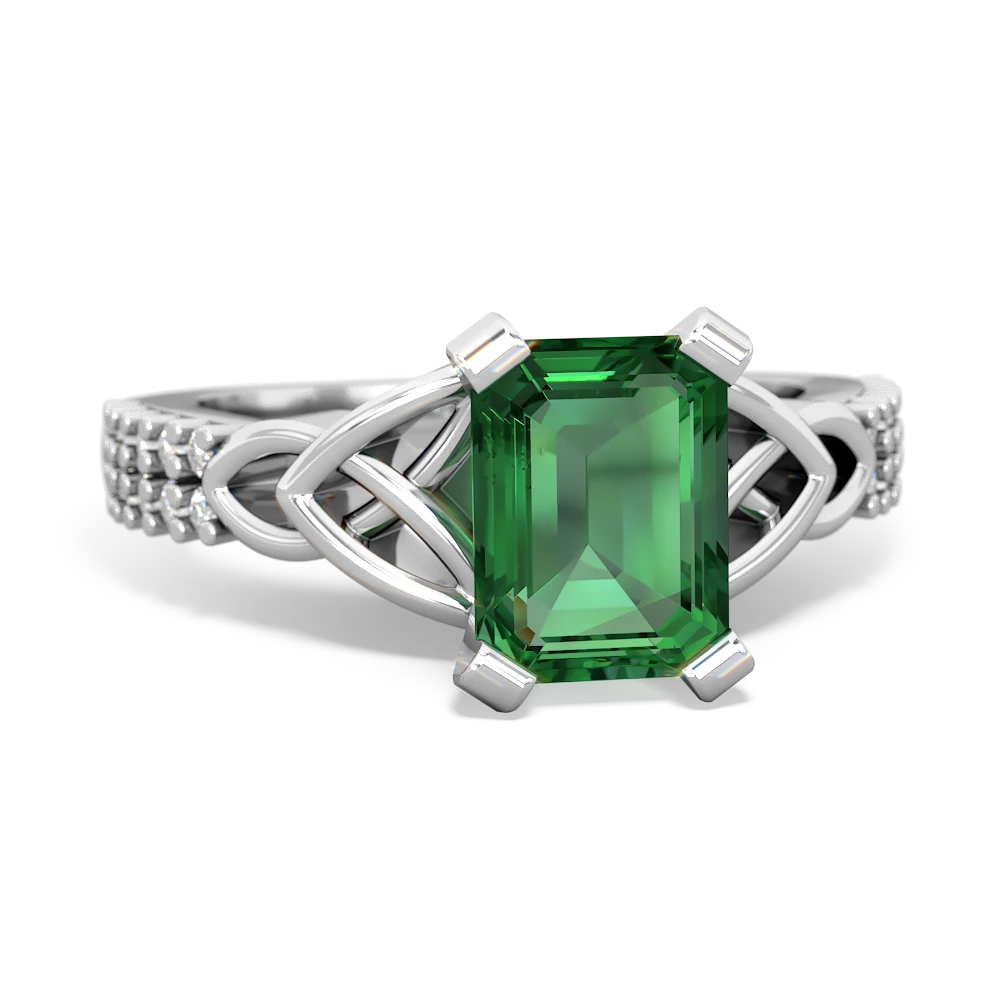 Lab Emerald Celtic Knot 8X6 Emerald-Cut Engagement 14K White Gold ring R26448EM