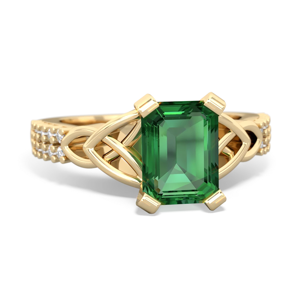 Lab Emerald Celtic Knot 8X6 Emerald-Cut Engagement 14K Yellow Gold ring R26448EM