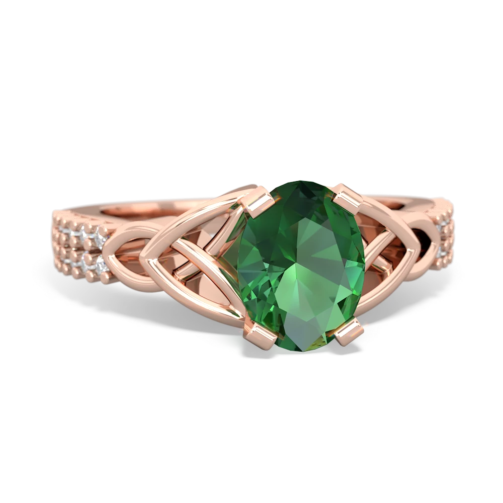 Lab Emerald Celtic Knot 8X6 Oval Engagement 14K Rose Gold ring R26448VL