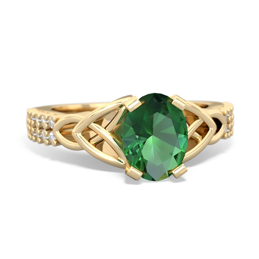 Lab Emerald Celtic Knot 8X6 Oval Engagement 14K Yellow Gold ring R26448VL