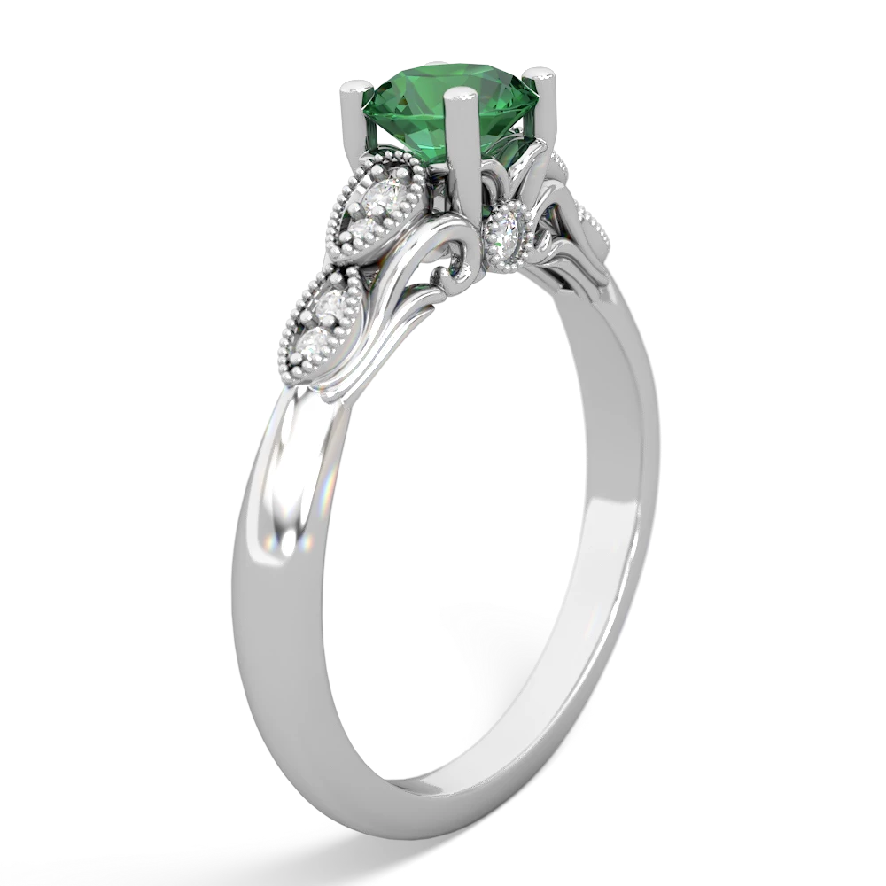 Lab Emerald Antique Elegance 14K White Gold ring R3100