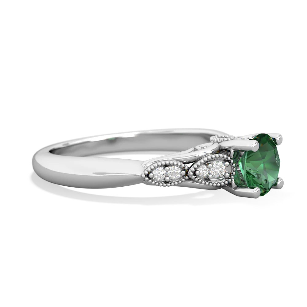 Lab Emerald Antique Elegance 14K White Gold ring R3100