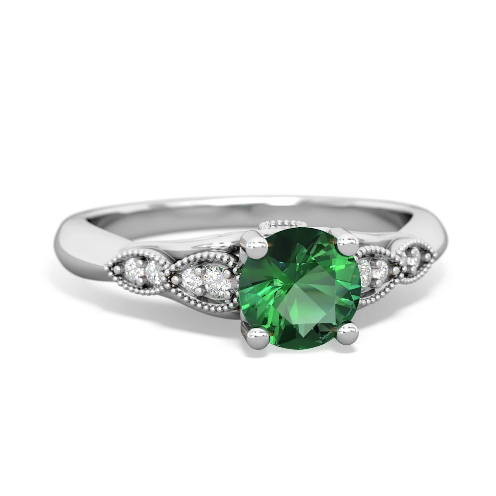 Lab Emerald Antique Elegance 14K White Gold ring R3100