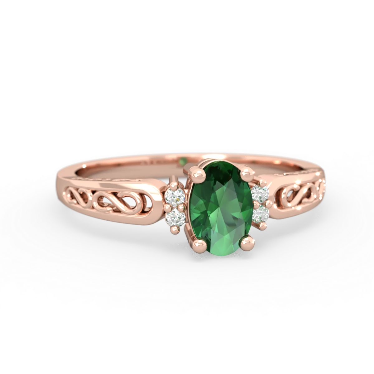 Lab Emerald Filligree Scroll Oval 14K Rose Gold ring R0812