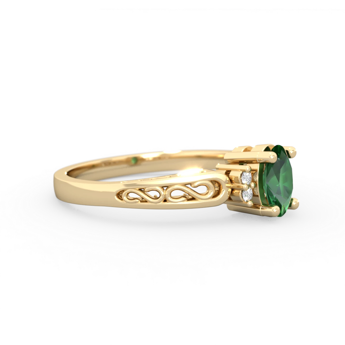 Lab Emerald Filligree Scroll Oval 14K Yellow Gold ring R0812
