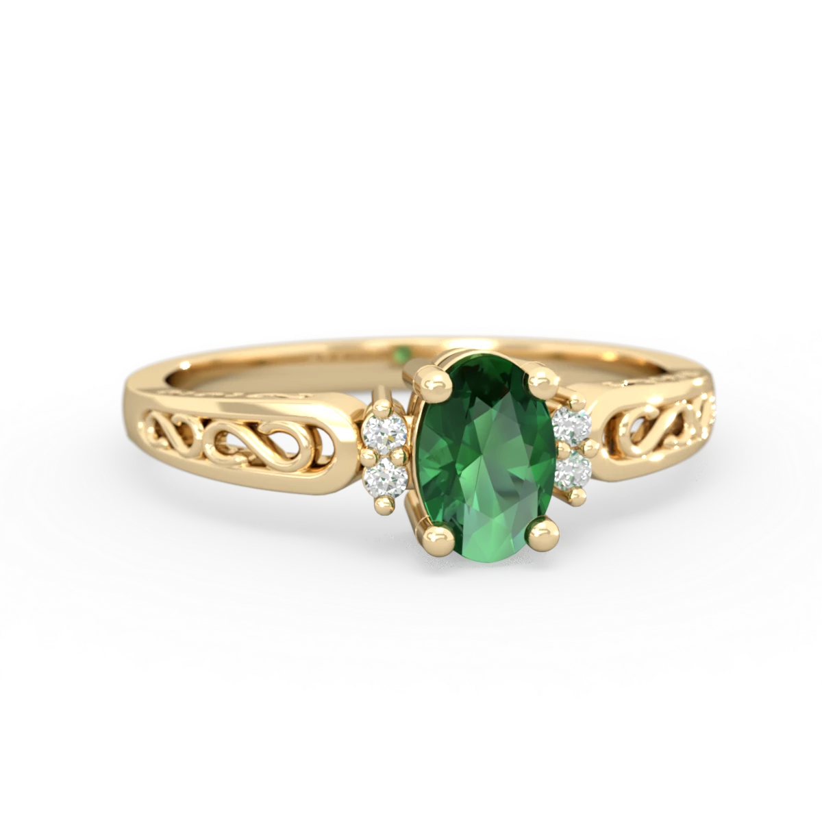 Lab Emerald Filligree Scroll Oval 14K Yellow Gold ring R0812