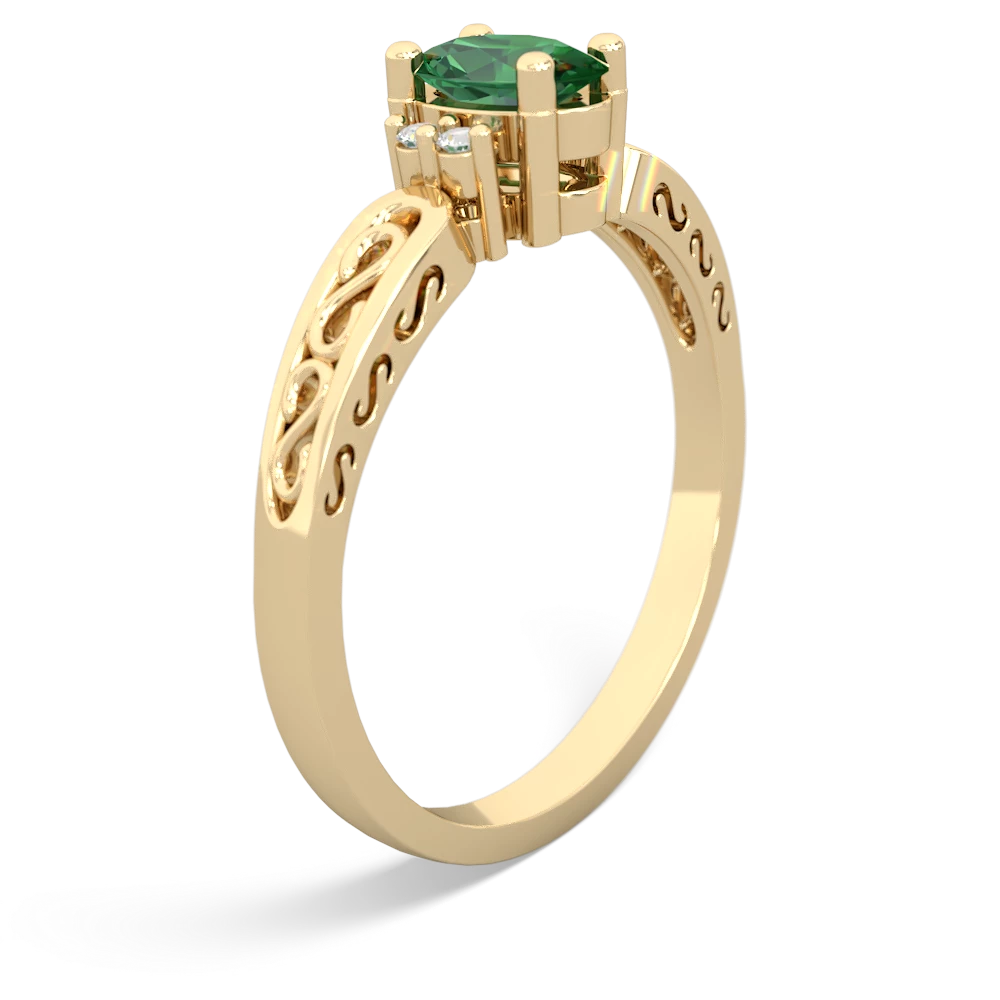 Lab Emerald Filligree Scroll Oval 14K Yellow Gold ring R0812