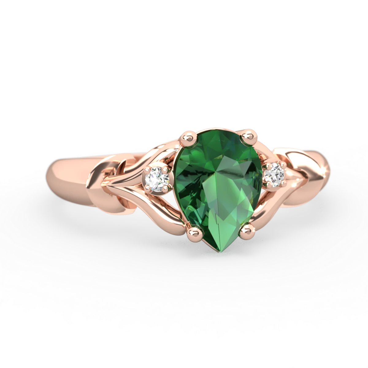 Lab Emerald Precious Pear 14K Rose Gold ring R0826