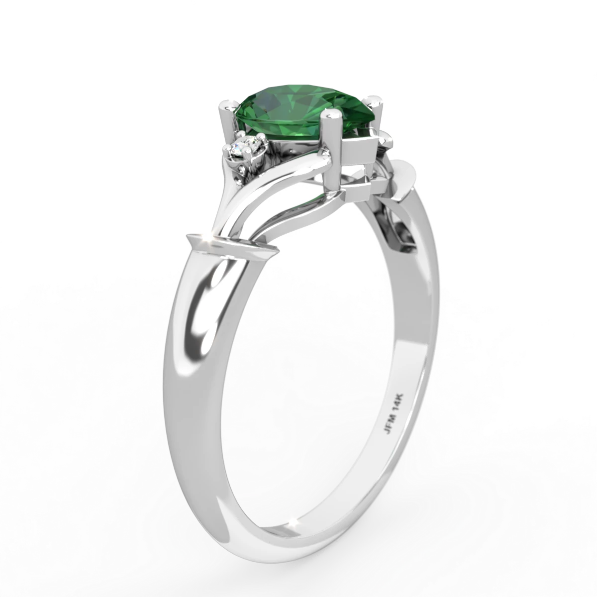 Lab Emerald Precious Pear 14K White Gold ring R0826