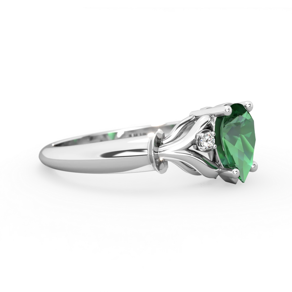 Lab Emerald Precious Pear 14K White Gold ring R0826