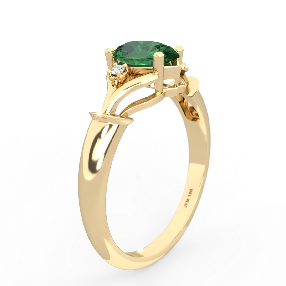 Lab Emerald Precious Pear 14K Yellow Gold ring R0826