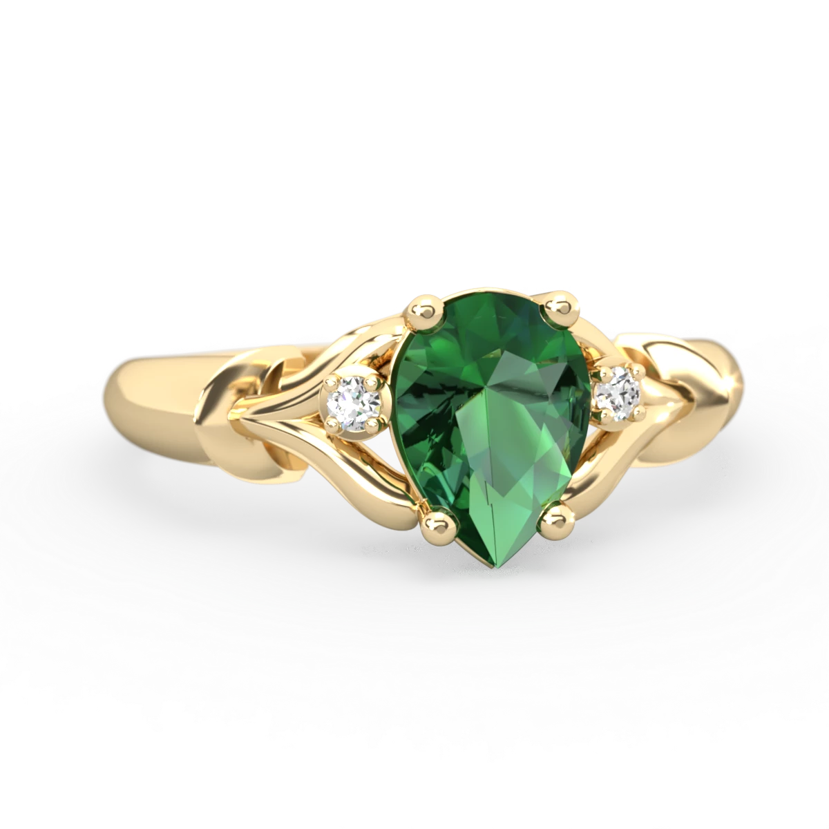 Lab Emerald Precious Pear 14K Yellow Gold ring R0826