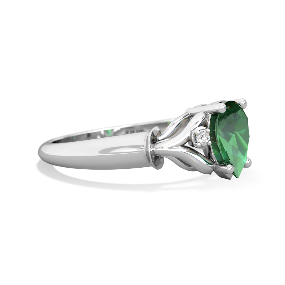 Lab Emerald Precious Pear 14K White Gold ring R0826