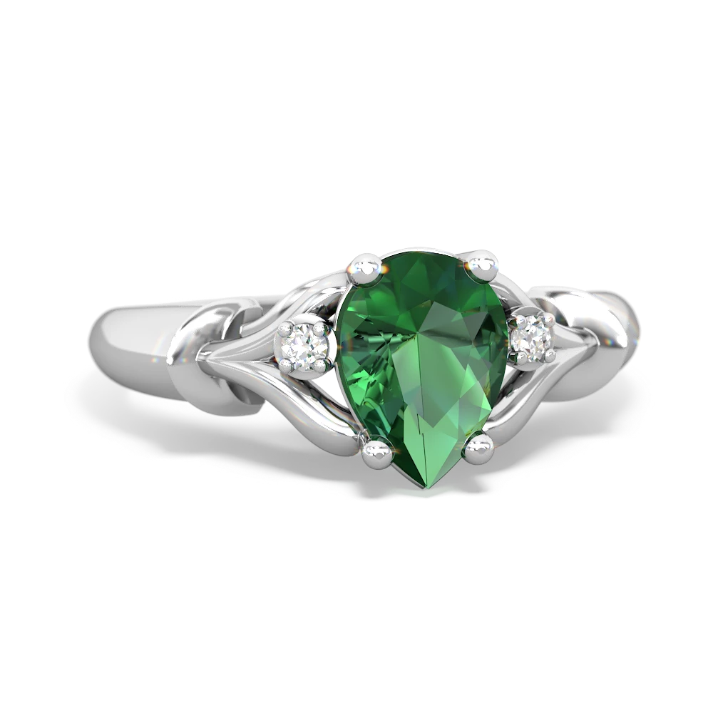 Lab Emerald Precious Pear 14K White Gold ring R0826