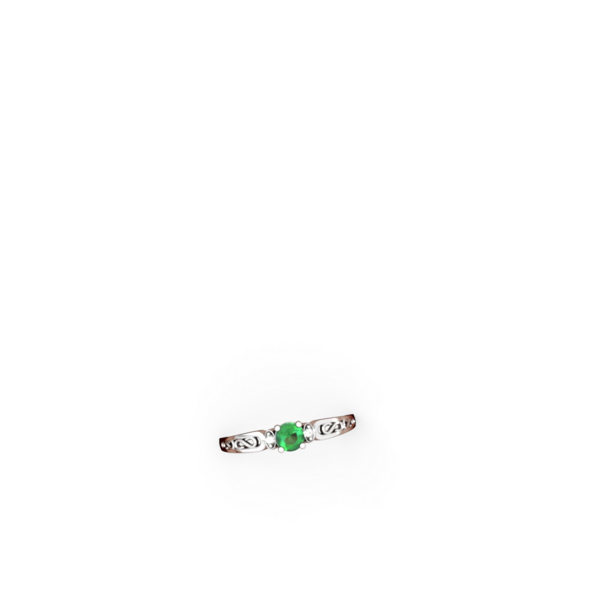 Lab Emerald Filligree Scroll Round 14K White Gold ring R0829