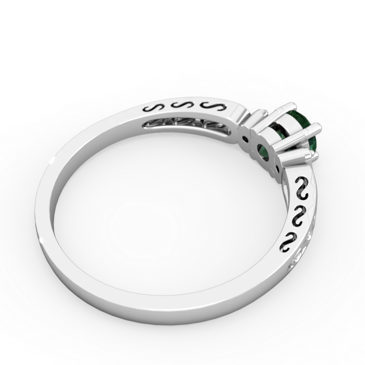Lab Emerald Filligree Scroll Round 14K White Gold ring R0829