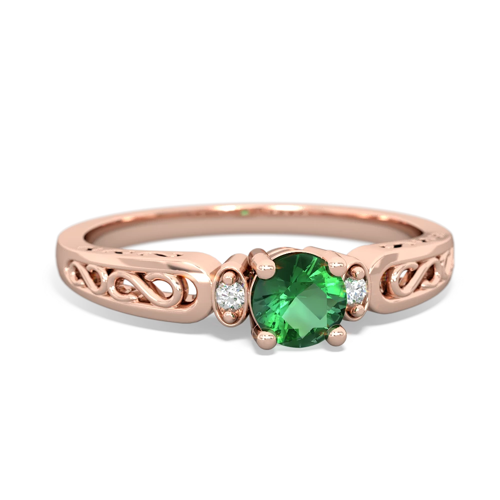 Lab Emerald Filligree Scroll Round 14K Rose Gold ring R0829