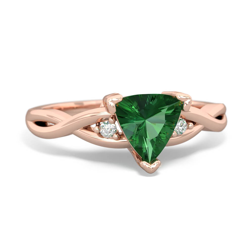 Lab Emerald Trillion Twist 14K Rose Gold ring R2104