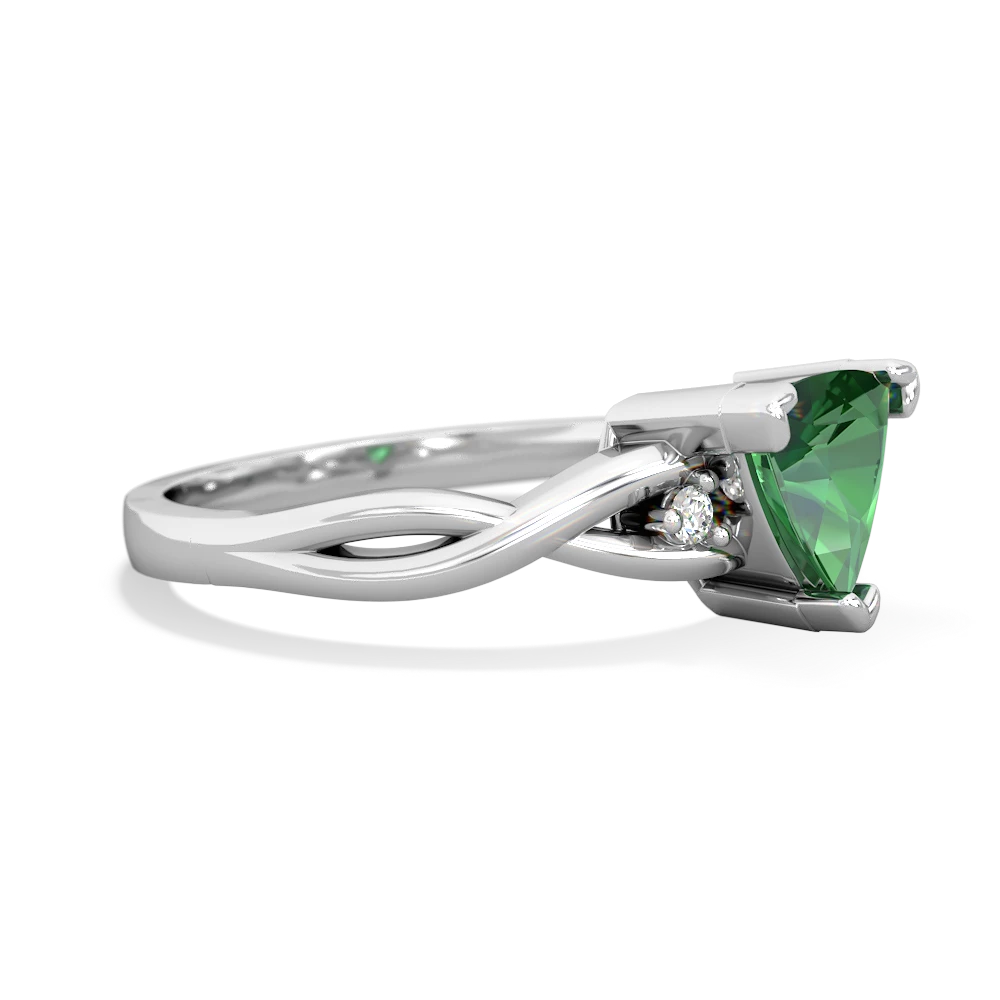 Lab Emerald Trillion Twist 14K White Gold ring R2104