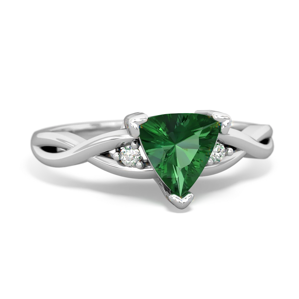 Lab Emerald Trillion Twist 14K White Gold ring R2104