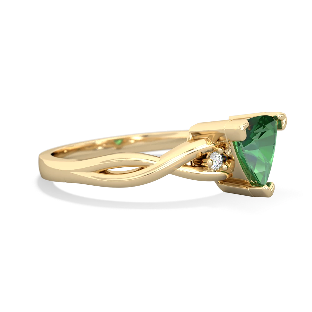 Lab Emerald Trillion Twist 14K Yellow Gold ring R2104