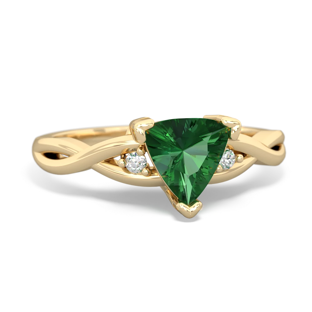 Lab Emerald Trillion Twist 14K Yellow Gold ring R2104