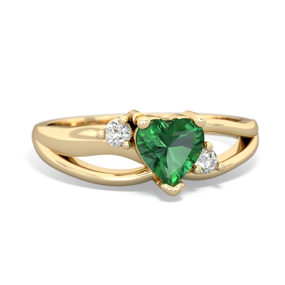 Lab Emerald Split Band Swirl 14K Yellow Gold ring R2130