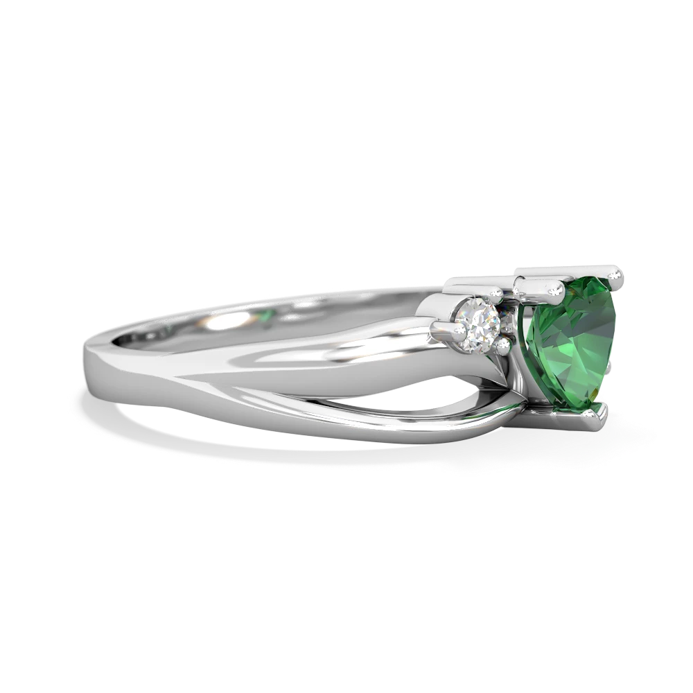 Lab Emerald Split Band Swirl 14K White Gold ring R2130