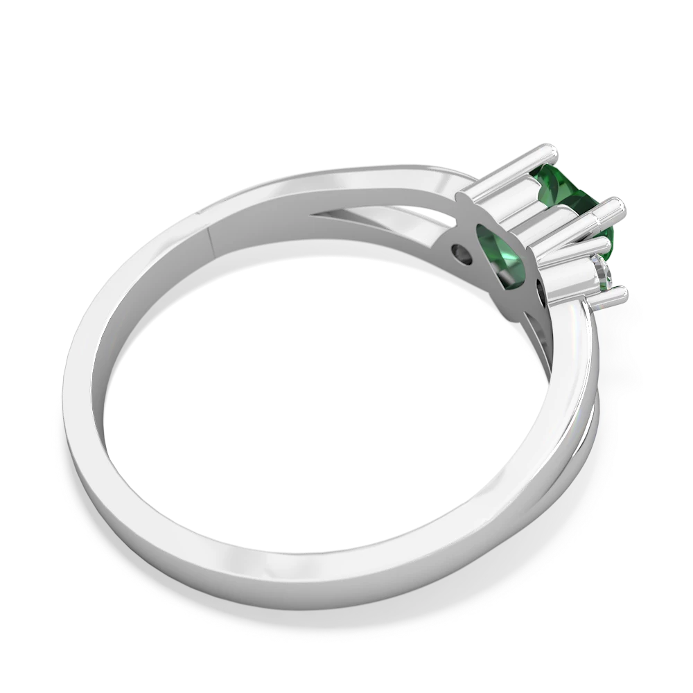 Lab Emerald Split Band Swirl 14K White Gold ring R2130